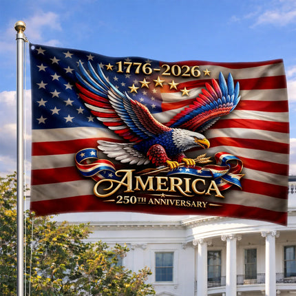 America 250th Anniversary Patriotic Eagle Wings House Flag