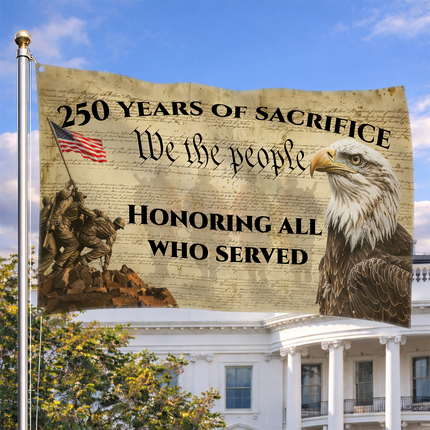 US Veteran 250 Years of Sacrifice Iwo Jima Parchment Eagle House Flag