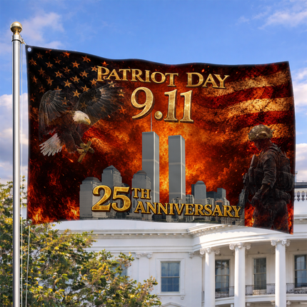 25th Anniversary Patriot Day Soldier Eagle Twin Towers Tribute Grommet Flag