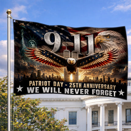Patriot Day 25th Anniversary Soaring Eagle Never Forget Grommet Flag