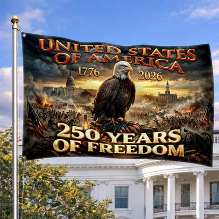 United States of America 250 Years of Freedom Revolutionary War Eagle House Flag
