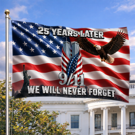 Patriot Day 25th Anniversary 25 Years Later Eagle Memorial Grommet Flag