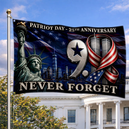 Patriot Day Never Forget Statue of Liberty Twin Towers Grommet Flag