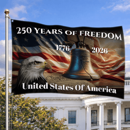 United States of America 250 Years of Freedom Eagle Liberty Bell House Flag