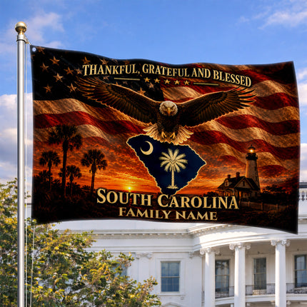 Personalized South Carolina Grommet Flag Thankful Grateful Blessed Custom Family Eagle