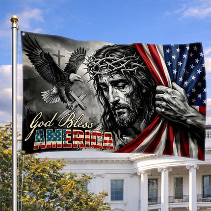 God Bless America Jesus Eagle Grommet Flag