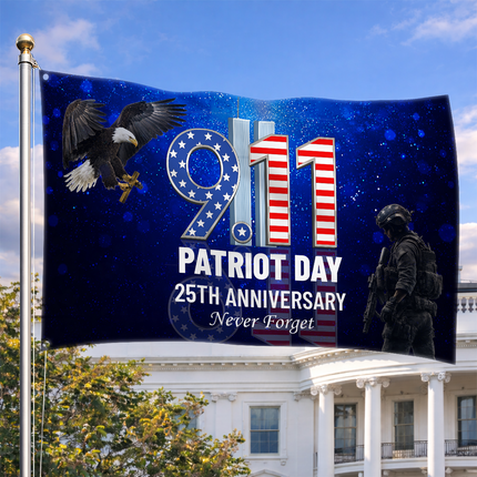 25th Anniversary Patriot Day Blue Night Soldier Eagle 9 11 Grommet Flag