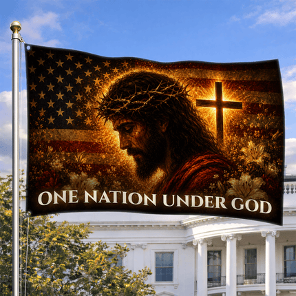 One Nation Under God Jesus Lily Cross Grommet Flag