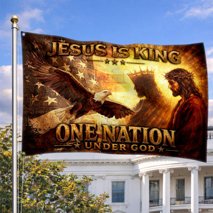 SP-01 Jesus Is King One Nation Under God Christian Flag Fourth of July Easter