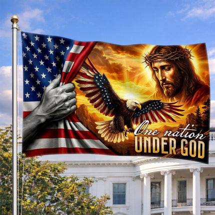 One Nation Under God Revealing Jesus Grommet Flag