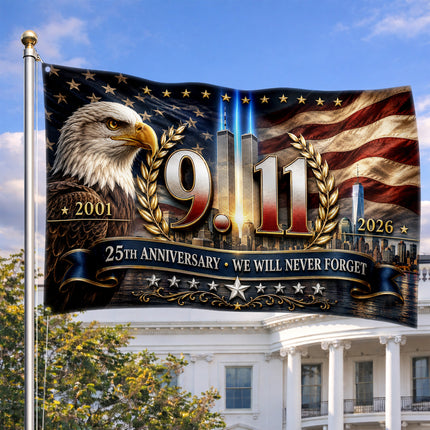 Patriot Day 25th Anniversary Eagle Laurel Never Forget Grommet Flag