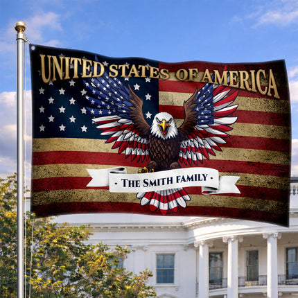 Personalized Patriotic Bald Eagle American House Flag
