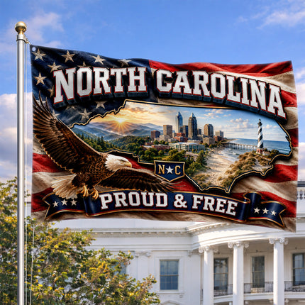 North Carolina Grommet Flag Proud and Free Eagle Coastal State Map
