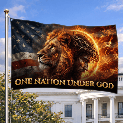 One Nation Under God Fiery Lion Jesus Flag