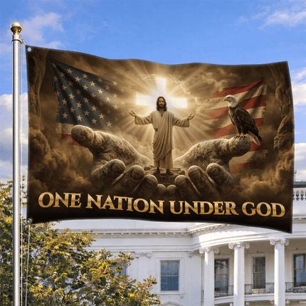 One Nation Under God Hands Jesus Grommet Flag