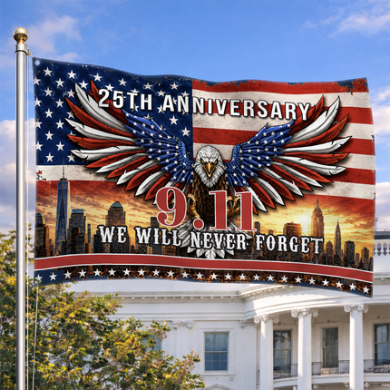 Patriot Day 25th Anniversary American Eagle Never Forget Grommet Flag