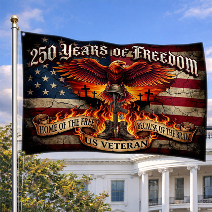 US Veteran Fiery Eagle Battlefield Cross America 250 House Flag