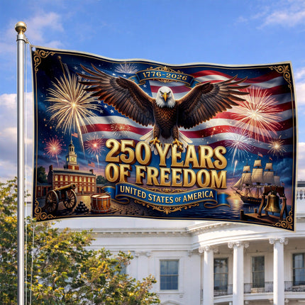 United States of America 250 Years of Freedom Independence Hall Tall Ship House Flag