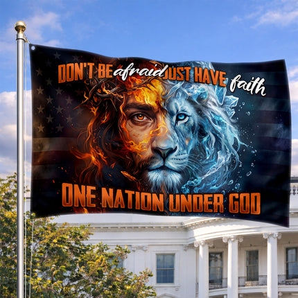 One Nation Under God Don't Be Afraid Just Have Faith Jesus Lion Grommet Flag