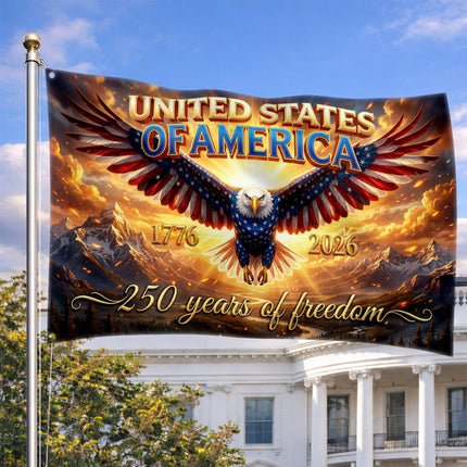 United States of America 250 Years of Freedom Soaring Patriot Eagle Mountain House Flag
