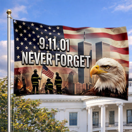Patriot Day 25th Anniversary Firefighters Eagle Never Forget Grommet Flag