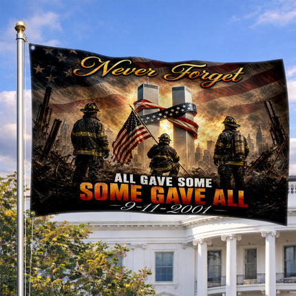 Patriot Day Never Forget Firefighter Memorial 25th Anniversary Grommet Flag
