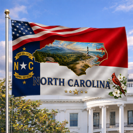 North Carolina Grommet Flag State Map Lighthouse Cardinal