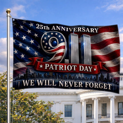 25th Anniversary Patriot Day Twin Towers American Flag Grommet Flag