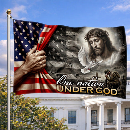 One Nation Under God Jesus Soldier Dove Flag