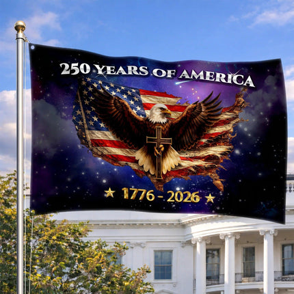 250 Years of America Eagle Cross Patriotic House Flag