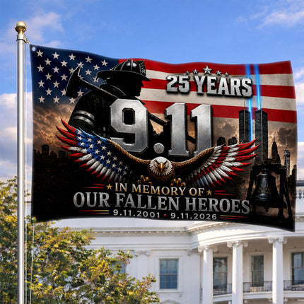 Patriot Day 25th Anniversary Fallen Heroes Eagle Firefighter Flag