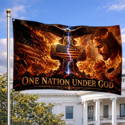 One Nation Under God Praying Jesus Grommet Flag