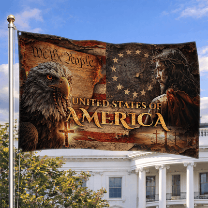 Patriotic Faith Jesus Eagle American House Flag