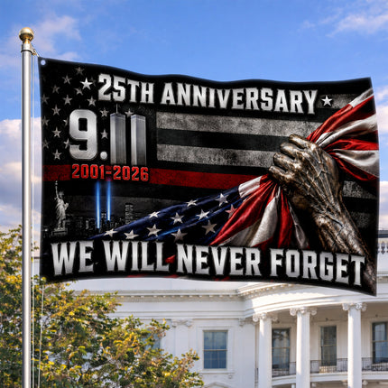 Patriot Day 25th Anniversary Thin Red Line Never Forget Grommet Flag