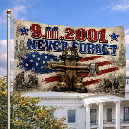 Patriot Day 25th Anniversary 343 Firefighter Cross Never Forget Grommet Flag