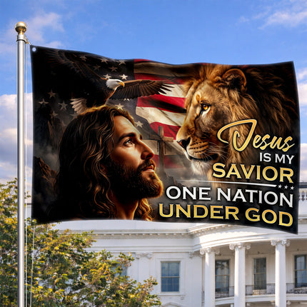 SP-01 Jesus Is My Savior Christian Patriotic Flag One Nation Under God