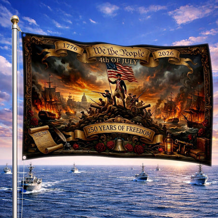 We The People 4th of July 250 Years of Freedom Revolutionary War Naval Battle House Flag