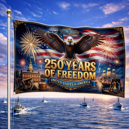 United States of America 250 Years of Freedom Independence Hall Tall Ship House Flag
