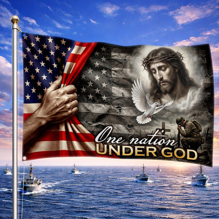 One Nation Under God Jesus Soldier Dove Flag