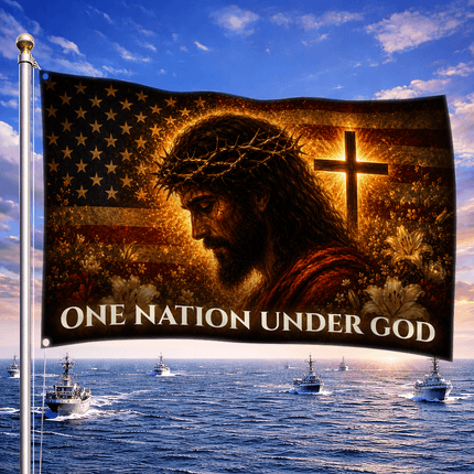 One Nation Under God Jesus Lily Cross Grommet Flag