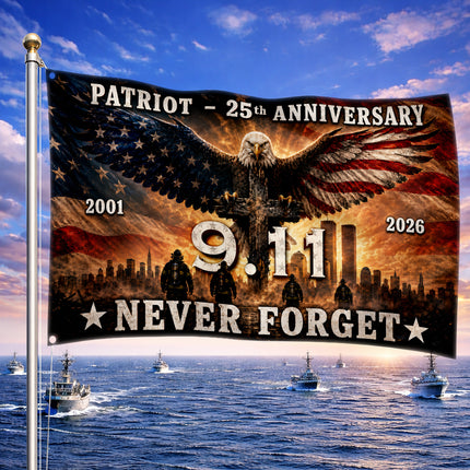 25th Anniversary Patriot Day Eagle Cross Firefighter 9 11 Grommet Flag