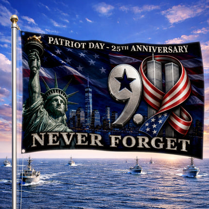 Patriot Day Never Forget Statue of Liberty Twin Towers Grommet Flag