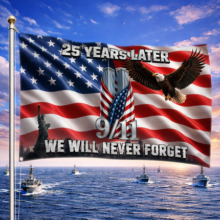 Patriot Day 25th Anniversary 25 Years Later Eagle Memorial Grommet Flag