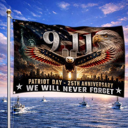 Patriot Day 25th Anniversary Soaring Eagle Never Forget Grommet Flag