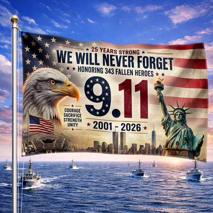 Patriot Day 25th Anniversary 343 Fallen Heroes Memorial Grommet Flag
