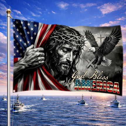 SP-01 God Bless America Christian Patriotic Flag Faith Over Fear