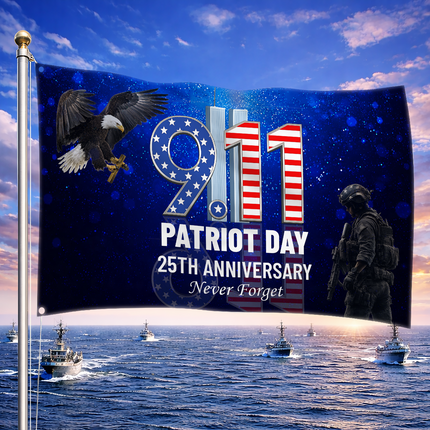 25th Anniversary Patriot Day Blue Night Soldier Eagle 9 11 Grommet Flag
