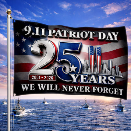 Patriot Day 25th Anniversary 9.11 Never Forget Grommet Flag