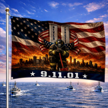 Patriot Day 25th Anniversary 343 Firefighter Never Forget Grommet Flag