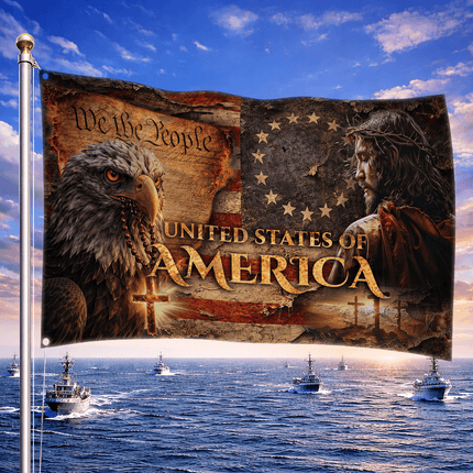 Patriotic Faith Jesus Eagle American House Flag